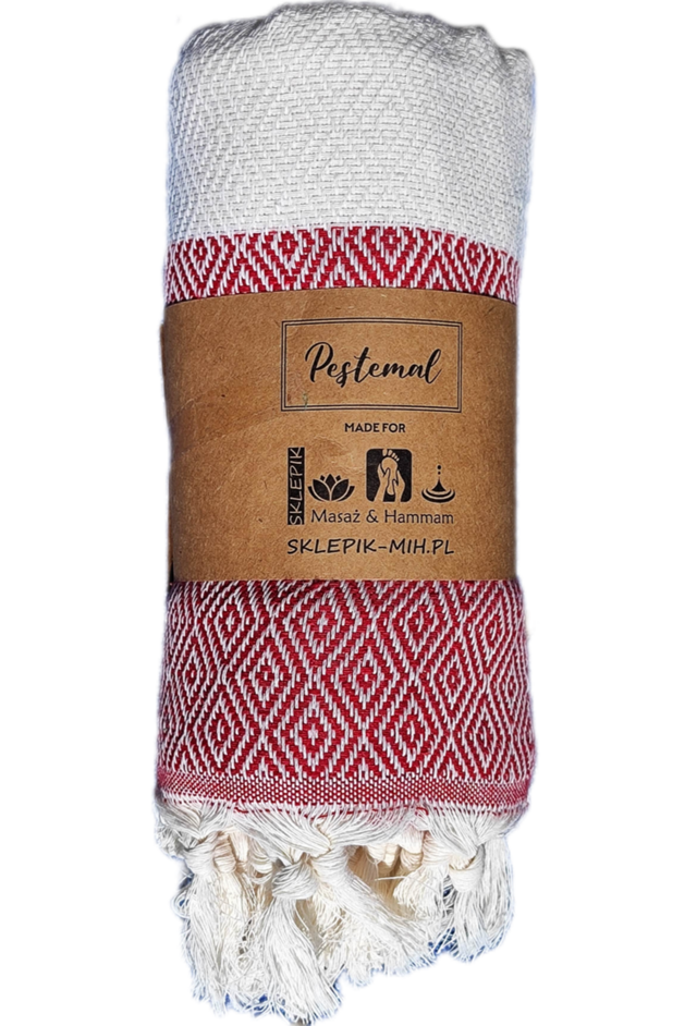 ELMAS PESTEMAL 175x90 Turecki Ręcznik na Plażę do Sauny jako Pareo CZERWONY