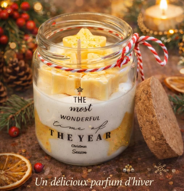 Bougie étoilée 🌟. Senteur miel/fèves de tonka 