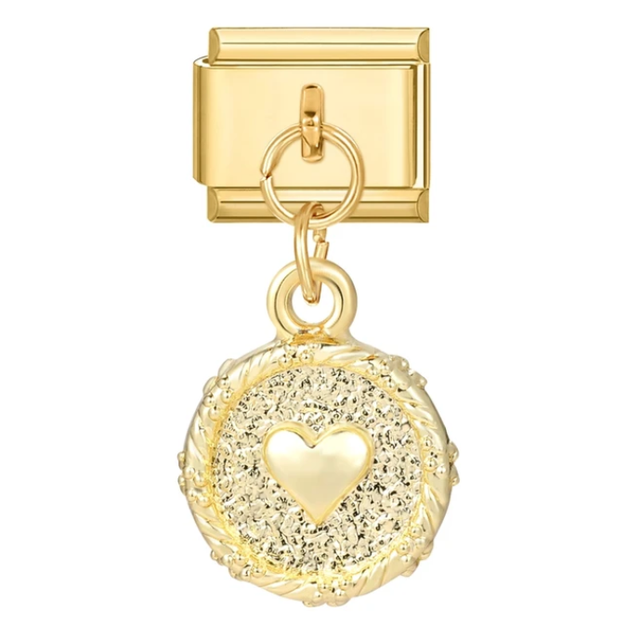 Charm Dorado con circulo y corazón colgante