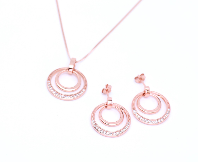 Rosévergoldetes Schmuckset aus 925er Silber – Anhänger & Ohrhänger mit Zirkonia „Orchidee“