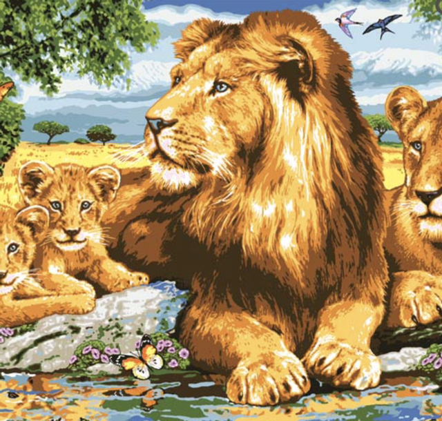 Grafitec Lion Family Tapestry Canvas