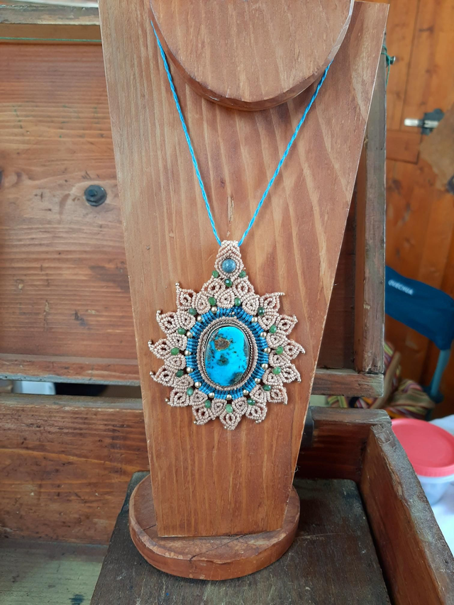 Collier macramé pierre naturelle turquoise – Perles facettes vertes