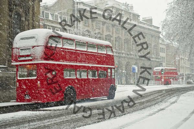  Routemaster Buses in Snow #1  Print to fit A3 frame