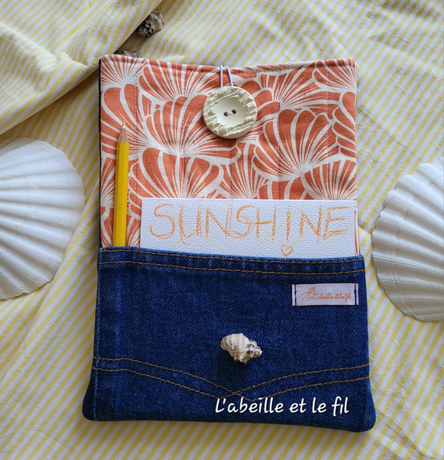 Housse pour livre/ liseuse Feuilles orange 