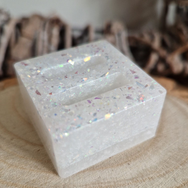 Ring Holder White Sparkle Square Double Slot