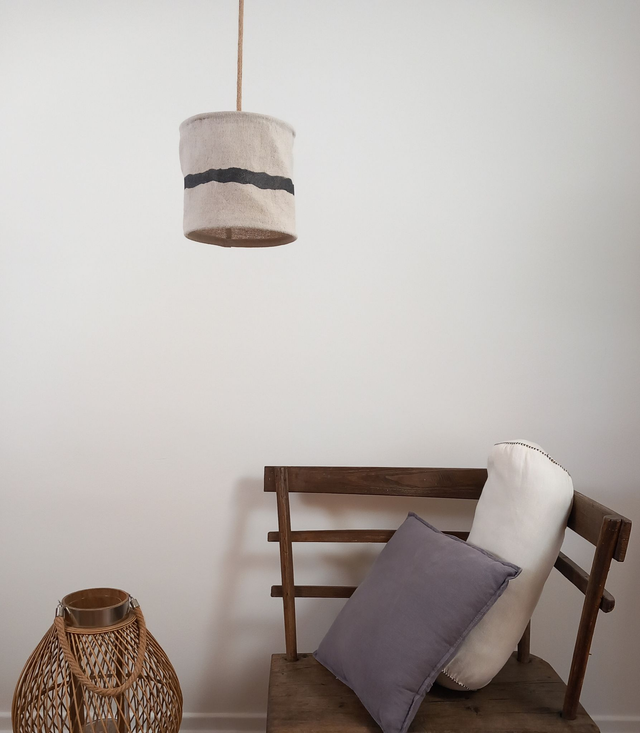 Abat-jour en chanvre peint à la main- suspension baladeuse diamètre 20 cm