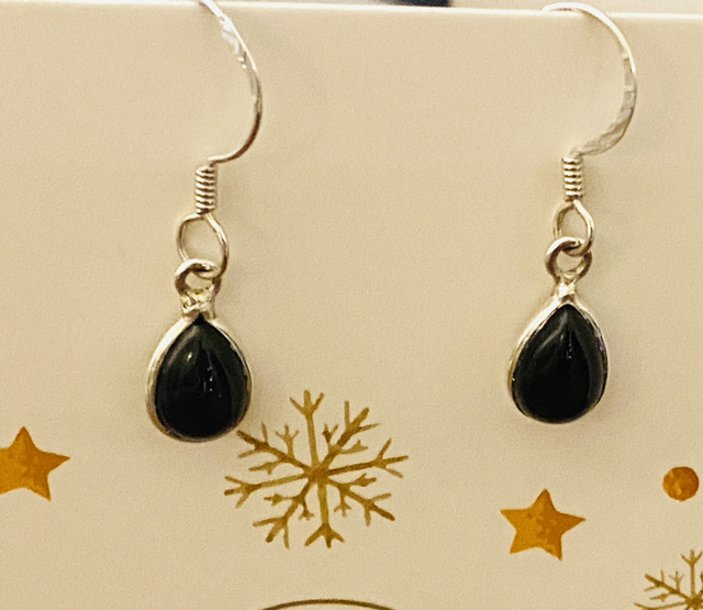 Black Onyx Silver Drop Earrings