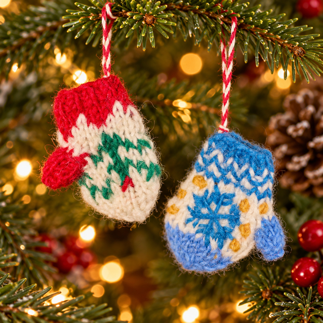 Wool Mitten Christmas Tree Decoration | Knitted Hanging Ornament