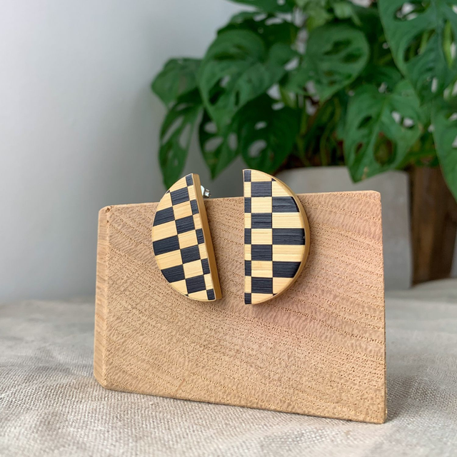 Puces d'oreilles Noir- Collection DAMIER