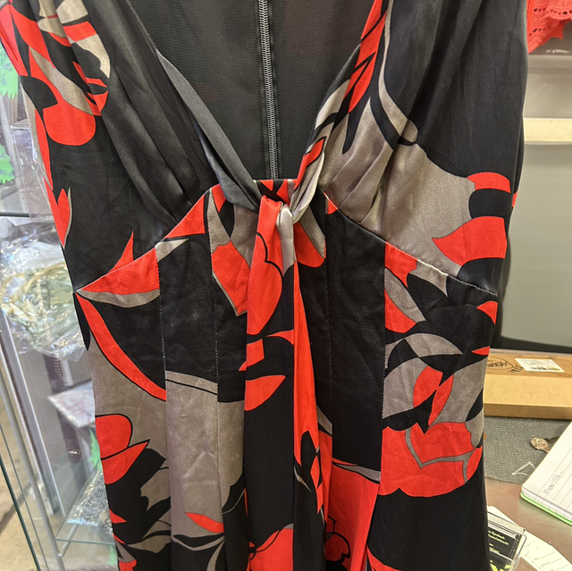 Ted Baker - Black and Red Silky Dress with Tie Front - Size 8 - 1934