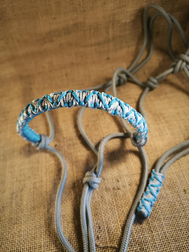 🩶 Licol "Gris &amp; Turquoise"    taille Cheval