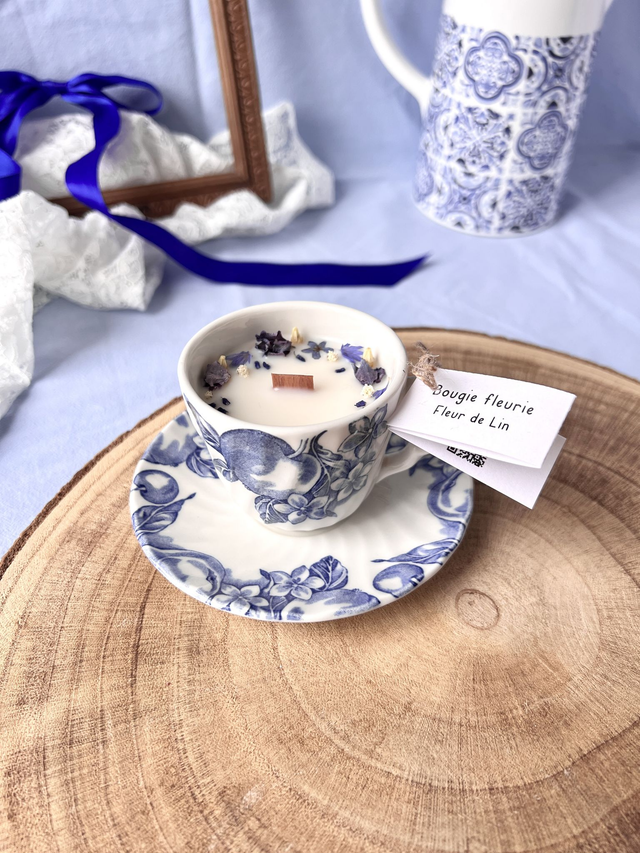 💙 Bougie Fleur de Lin - tasse à café "fruits" en porcelaine avec sous tasse