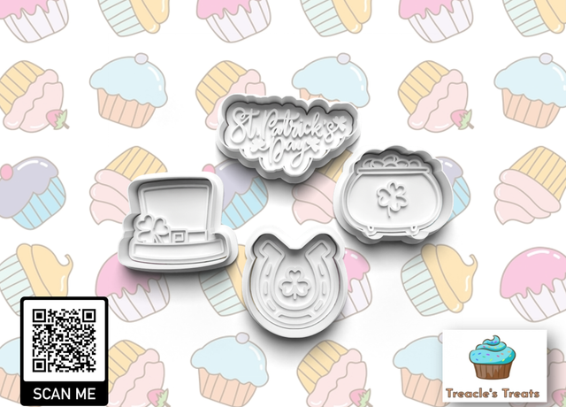 St Patricks day fondant/cookie stamps with cutters (set 2)