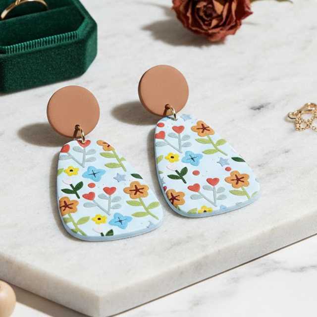 Brincos Floral Blue