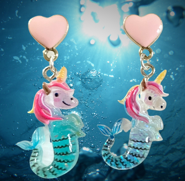 Seahorse Unicorn Earrings (Blue)