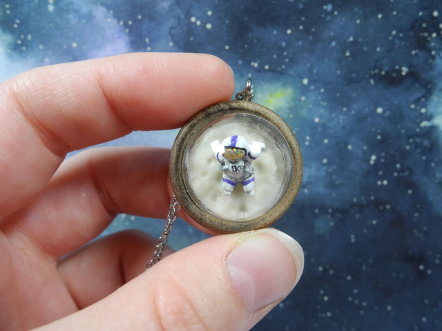 Fly me to the moon - Astronaut necklace - Space jewelry - Moon necklace -moon jewelry - glow in the dark - miniature jewelry - biosphere