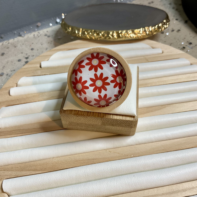 Handmade glass brooch with beautiful red flowers. Gorgeous Christmas gift.