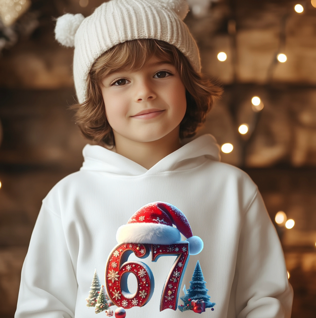67 Christmas DTF printed kids Christmas Hoodie