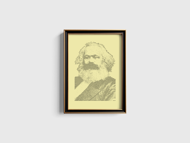 A3 Schreibmaschinen-Porträt Karl Marx in Schwarz auf Elfenbein