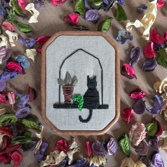 Broderie - Le chat noir - 