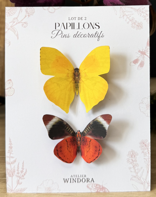Lot de 2 Pins Papillons Jaune-Orange | Décoration de rideaux