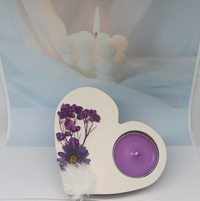 Bougeoir en Jesmonite avec Décoration Florale, pour bougie chauffe plat