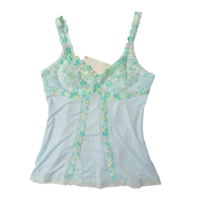 BNWT Japanese brand coquette blue floral lace embroidered cups cami