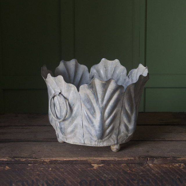 Footed Zinc Leaf Planter