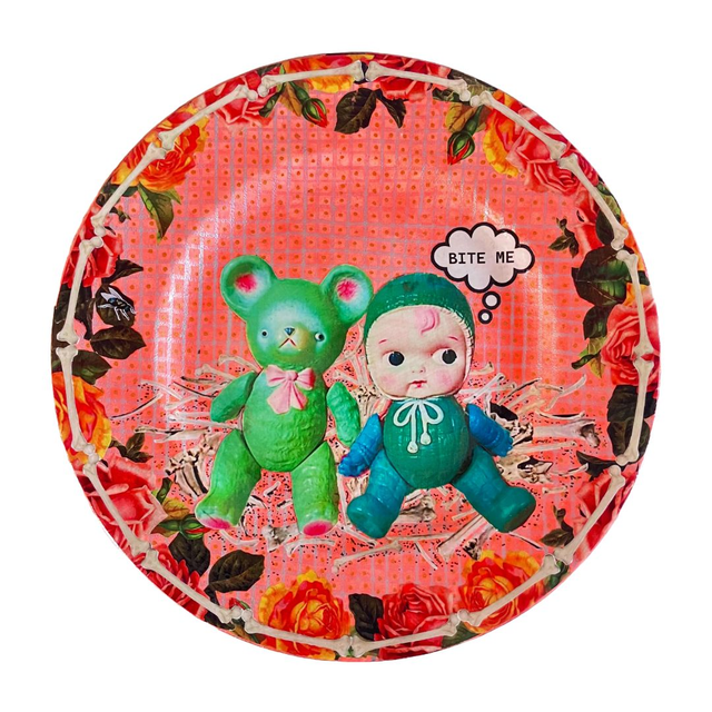 &quot;Bite Me&quot; Peach Pink Upcycled Wall Plate - House of Frisson
