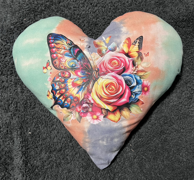 Hand tie dye cushion with butterflies and roses