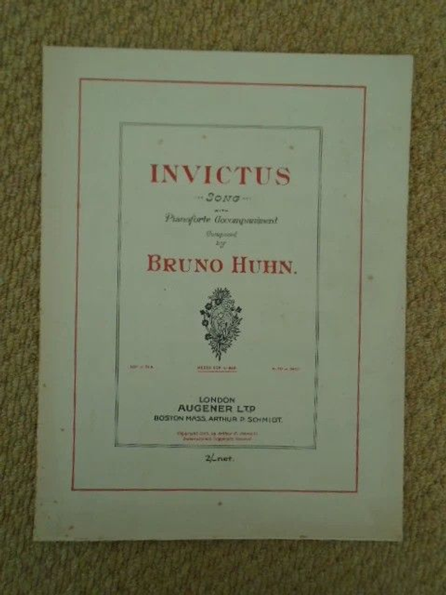 Invictus Song for Pianoforte Bruno Huhn Vintage Sheet Music