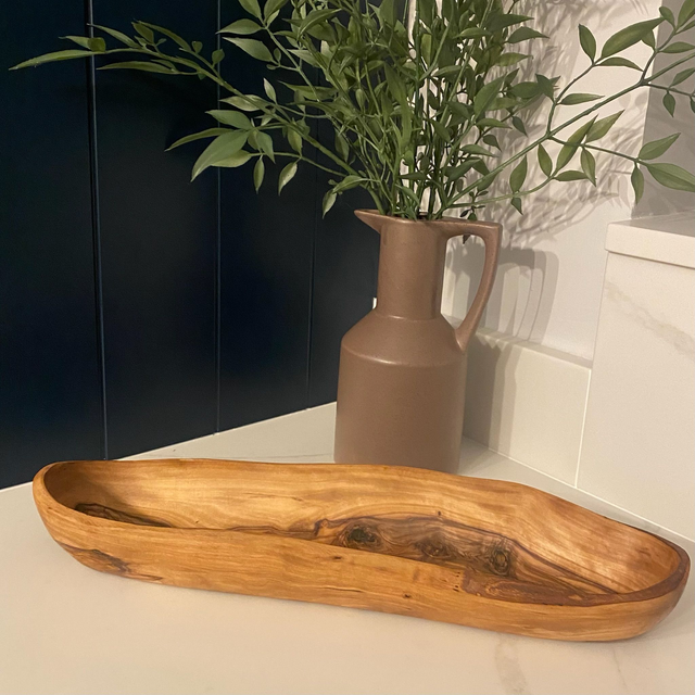 Handmade Olive Wood Bread Bowl: Rustic Edge Serving Dish