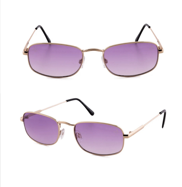 Small Gold Rectangle Frame Sunglasses with Graduated Purple Lenses