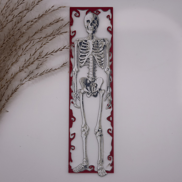 Skeleton 3D Printed Bookmark – Gothic Red &amp; White Design