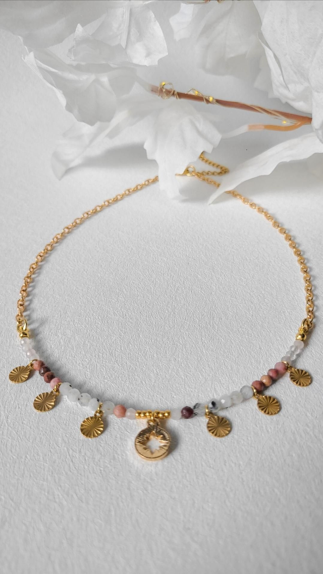 Collier Quartz Rose, Rhodonite, Pierre de Lune - Tendresse & Amour