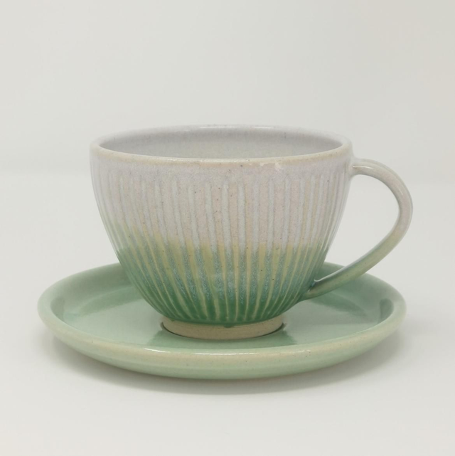 Teacup & Saucer - Sea Green & Shell Pink