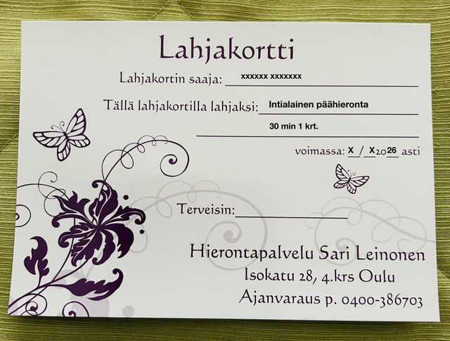 Lahjakortti intialainen päähieronta