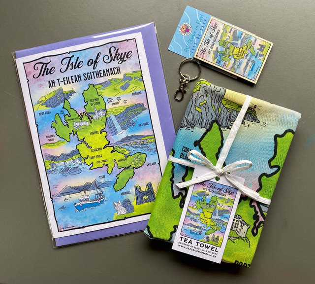 Isle of Skye gift set with tea towel, A5 card and keyring