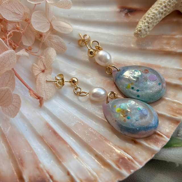 Large Teardrop Stud Statement Earrings with Freshwater Pearls