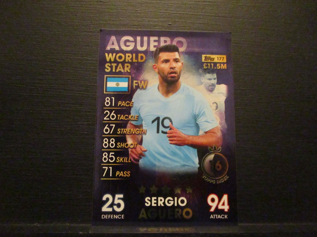 Sergio Aguero - World Star Match Attax 101 Original Trading Card