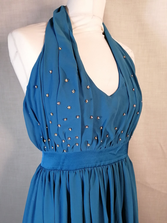 Robe de soirée réveillon cocktails gala bleue canard