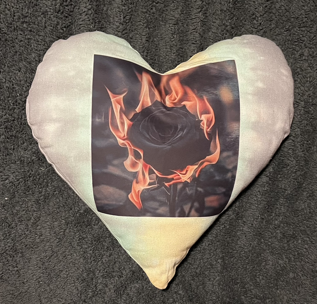Hand Tie dye cushion with flaming black rose