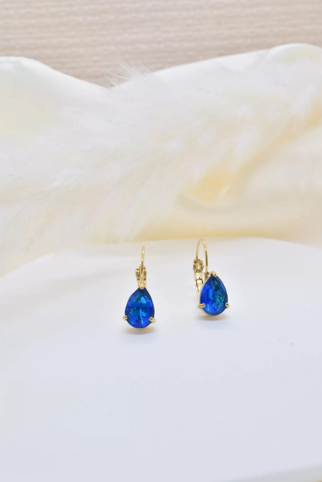 BOUCLES D'OREILLES- Couleur dorée - Pierre Bleue 