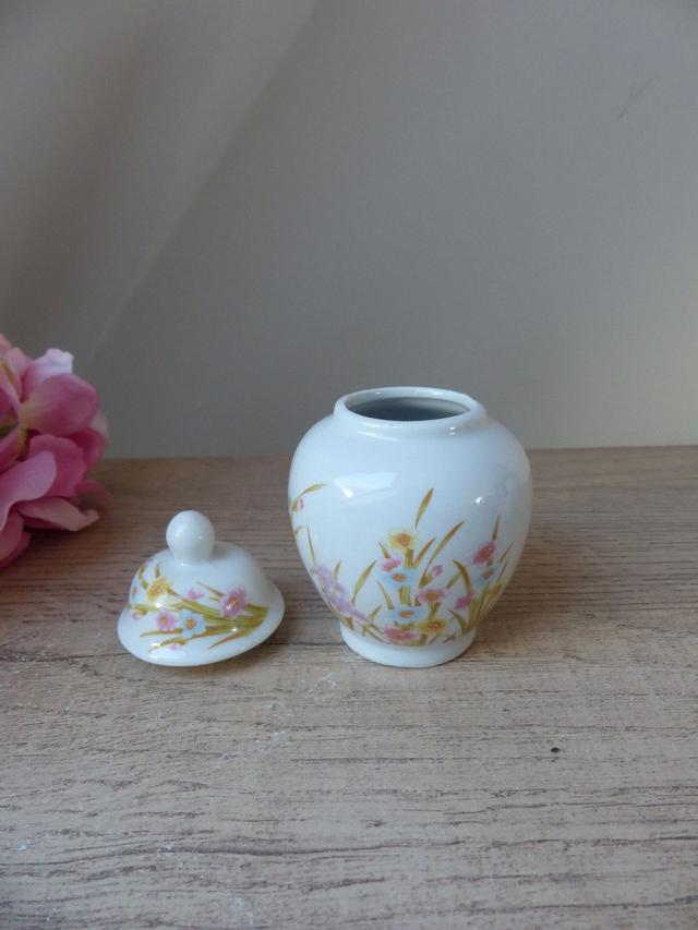 Ensemble de deux boites de rangement en porcelaine Vintage Décor Floral Taïwan, petite bonbonnière et pot à gingembre Japonais