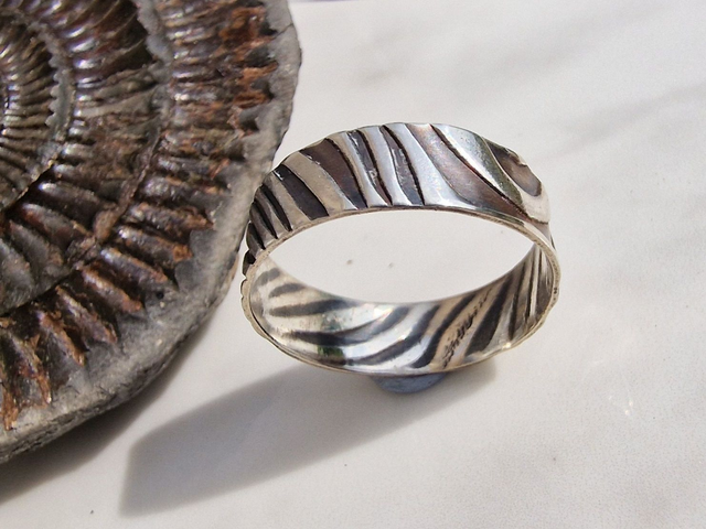 Zebra striped Ring - 925 recycled Silver ring. Each piece is a &#039;one off&#039; &amp; Unique. Antiqued, waxed &amp; Polished. Band size Approx 7x 0.8mm band. 