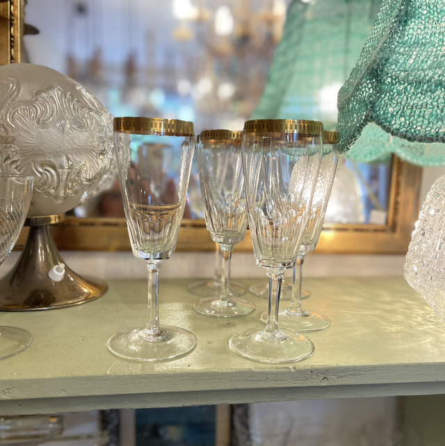 Sektgläser mit Goldrand Kristall Mid-Century Design  