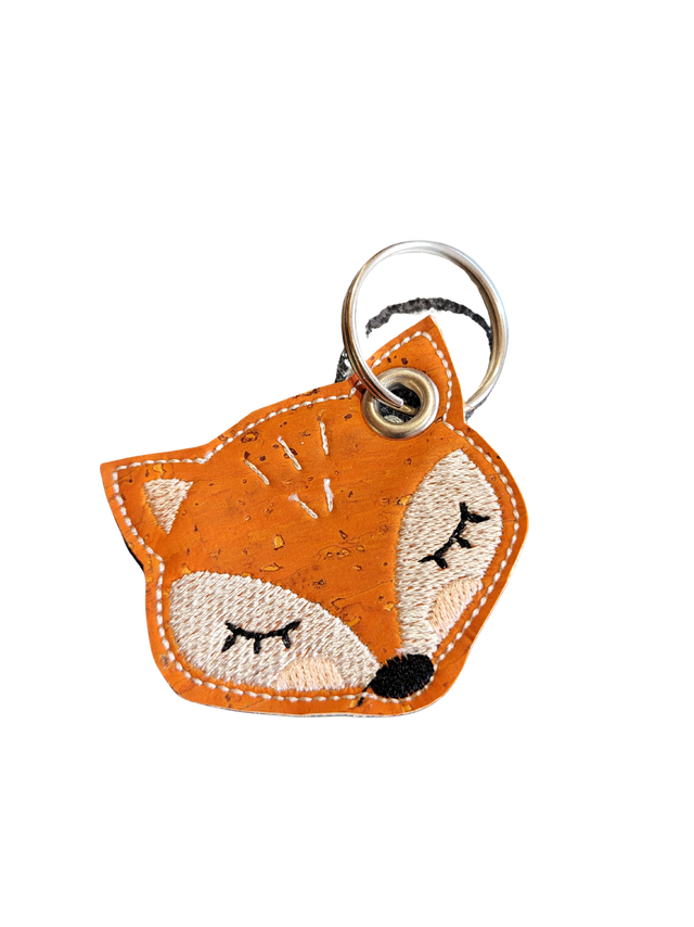 Porte clés Renard Roux en liège brodé