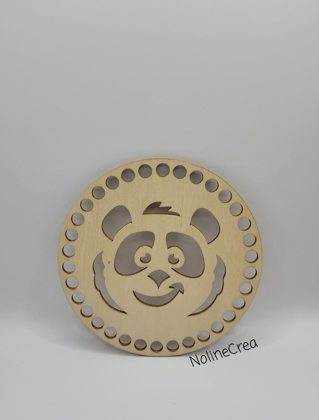 Base ronde en bois sculpté panda, base ronde bois 15 cm pour crochet