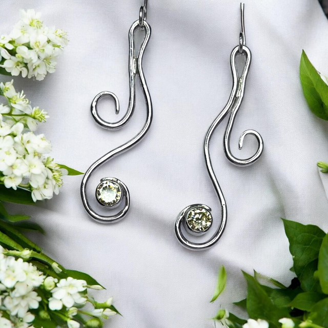 Silver and Zirconia Swirl Earrings