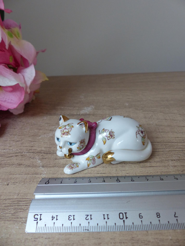 Vintage Chat Franklin Mint Satsuma 1986 cabinet de Curiosités, Chat en porcelaine avec collier à clochette, chat de style japonais satsuma